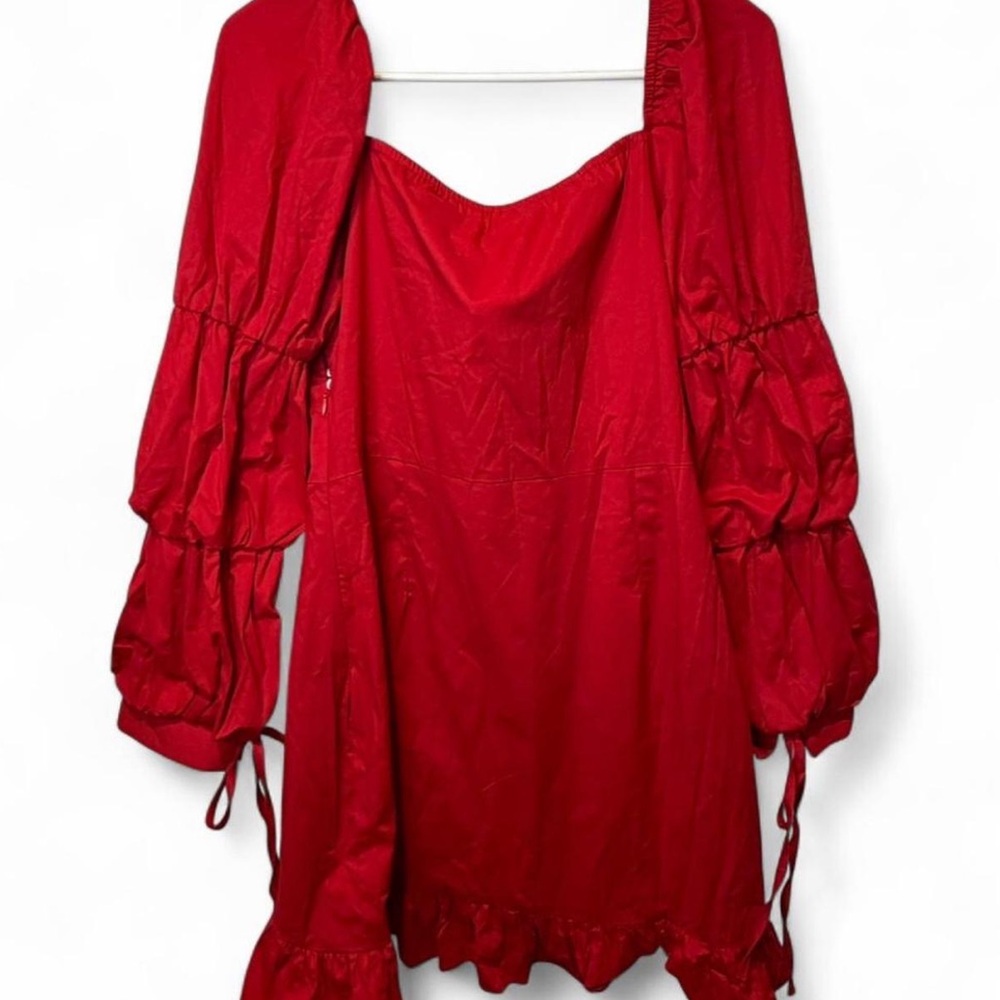 Fashion Nova Miranda Poplin Mini Dress Red Puff Sleeve Bustier XL NWT - Picture 5 of 10